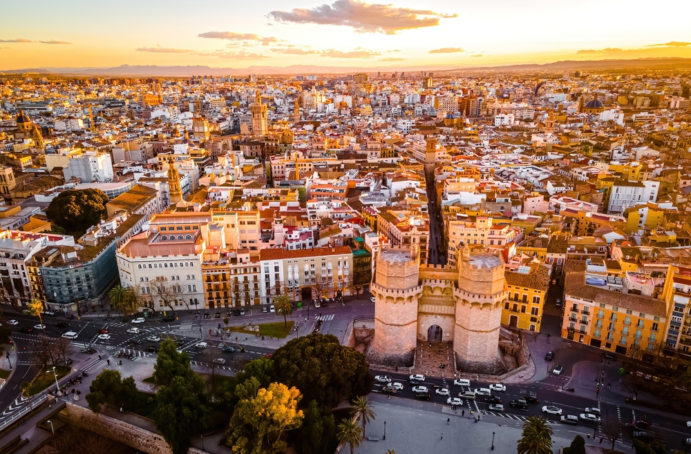 The aerial view of the old center of Valencia