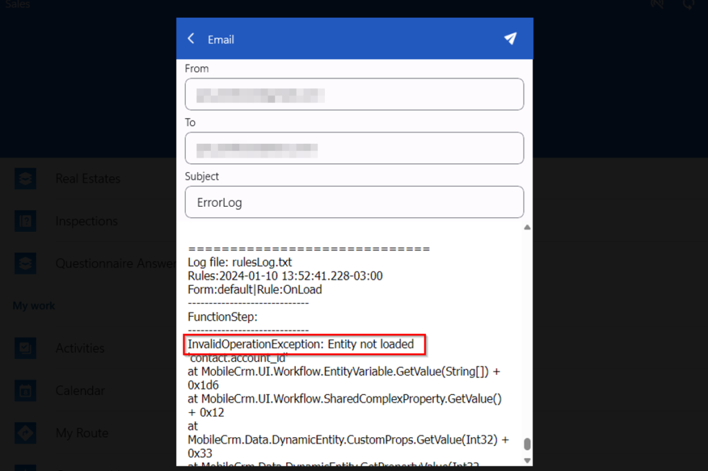entity not loaded error in Resco